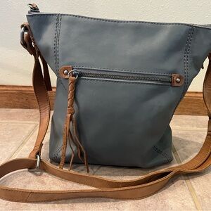 The Sak Leather Stylish Gray and Tan Women's Crossbody Bag